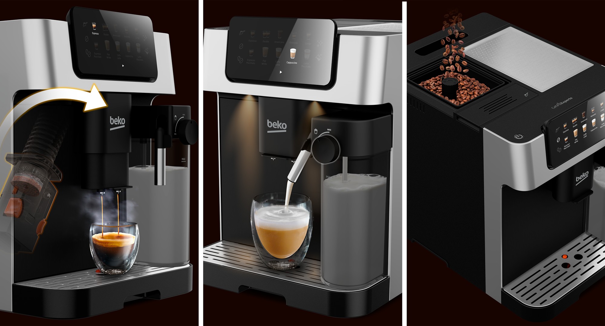 Beko FlexiCrisp fridge, toaster and washing machine detail renders